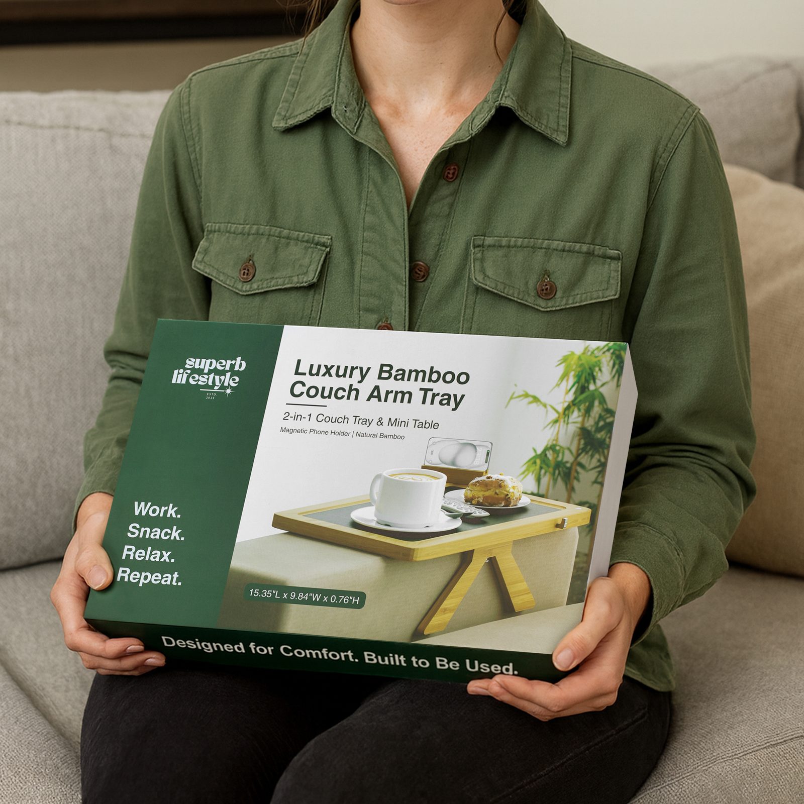 Person holding the Superb Lifestyle retail box